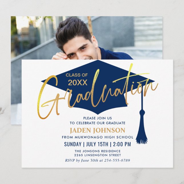 Modern Simple Class of 2026 PHOTO Graduation Party Invitation (Front/Back)