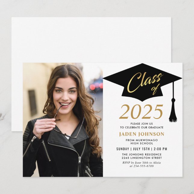 Modern Simple Class of 2026 Photo Graduation Party Invitation (Front/Back)