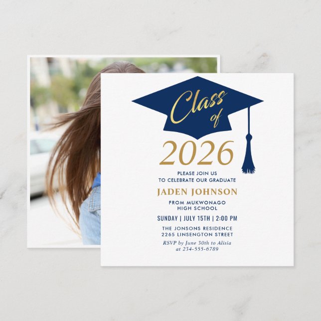 Modern Simple Class of 2026 PHOTO Graduation Party Invitation (Front/Back)