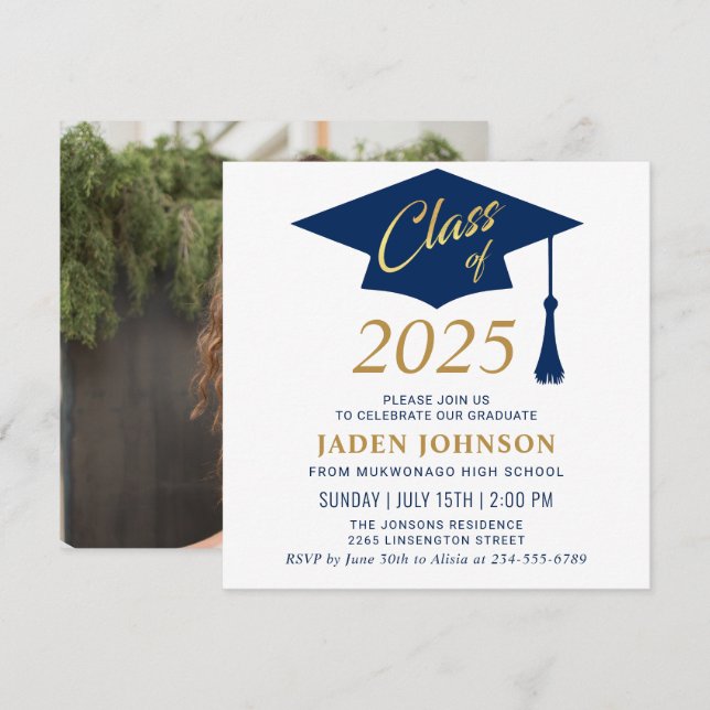 Modern Simple Class of 2026 PHOTO Graduation Party Invitation (Front/Back)