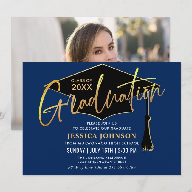 Modern Simple Class of 2026 PHOTO Graduation Party Invitation (Front/Back)