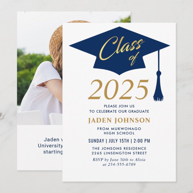 Modern Simple Class of 2026 Photo Graduation Party Invitation (Front/Back)