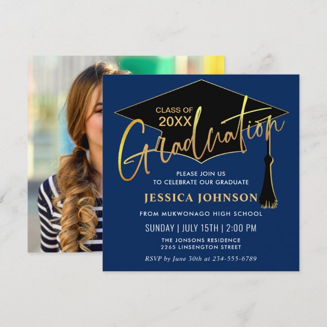 Modern Simple Class of 2026 PHOTO Graduation Party Invitation (Front/Back)