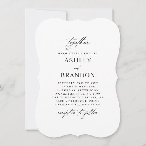 Modern Simple Classic Elegant Notched Wedding Invitation