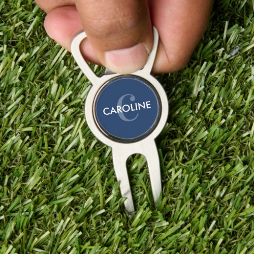 Modern Simple Classic Initial Blue Golf Divot Tool