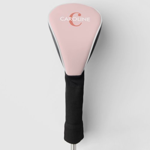 Modern Simple Classic Initial Blush Pink Golf Head Cover