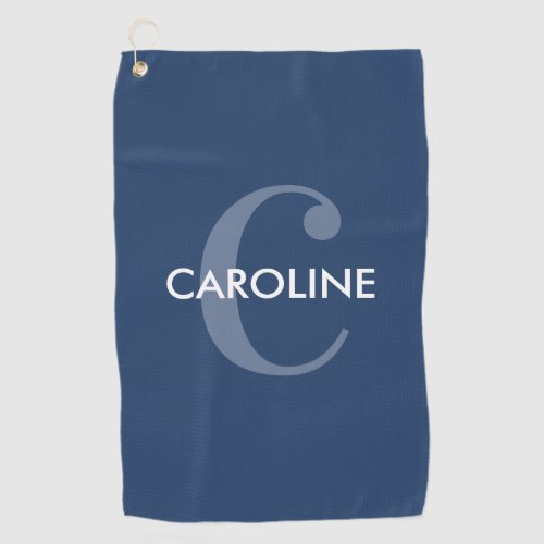 Modern Simple Classic Initial Navy Blue Golf Towel