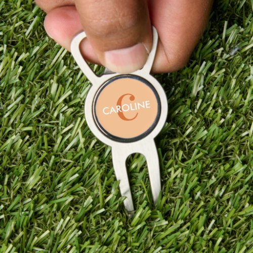 Modern Simple Classic Initial Orange Golf Divot Tool