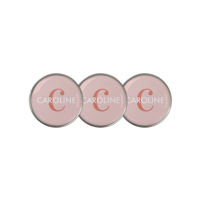 Modern Simple Classic Initial Pink Golf Ball Marker (3 Up)