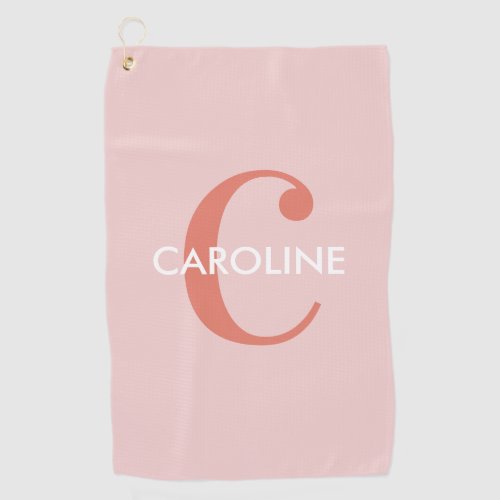 Modern Simple Classic Initial Pink Golf Towel