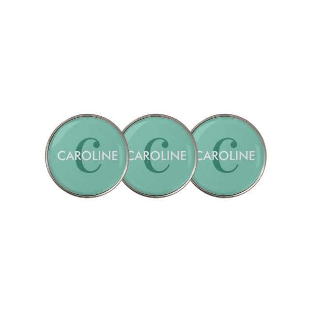 Modern Simple Classic Initial Turquoise Golf Ball Marker (3 Up)