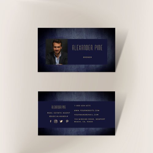 Modern Simple Classy Navy Gold Professional Photo Business Card