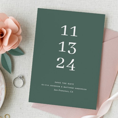 Modern simple clean sage green minimalist wedding save the date