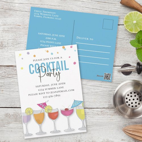 Modern Simple Cocktail Party Minimalist Blue Invitation