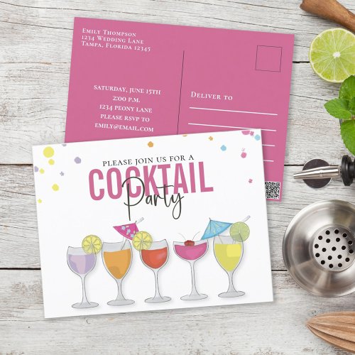 Modern Simple Cocktail Party Minimalist Invitation Postcard