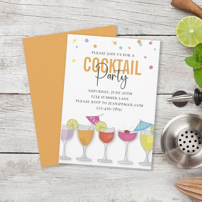Modern Simple Cocktail Party Minimalist Orange Invitation (Creator Uploaded)