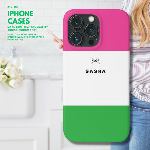 Modern Simple Color Block Pink and Green with Bow iPhone 13 Pro Case