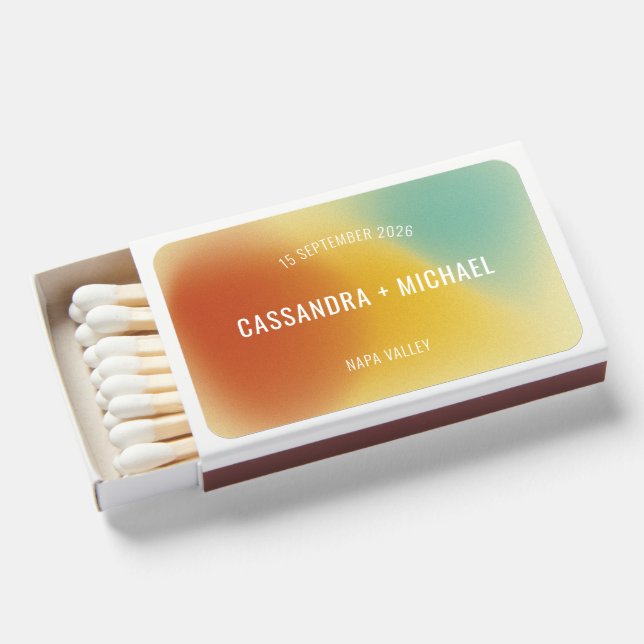 Modern Simple Color Gradient Wedding Favor Matchboxes (Front Open)