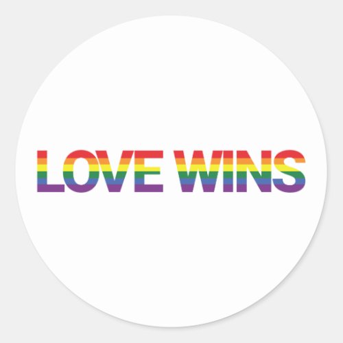 Modern simple colorful vibrant design Love Wins Classic Round Sticker