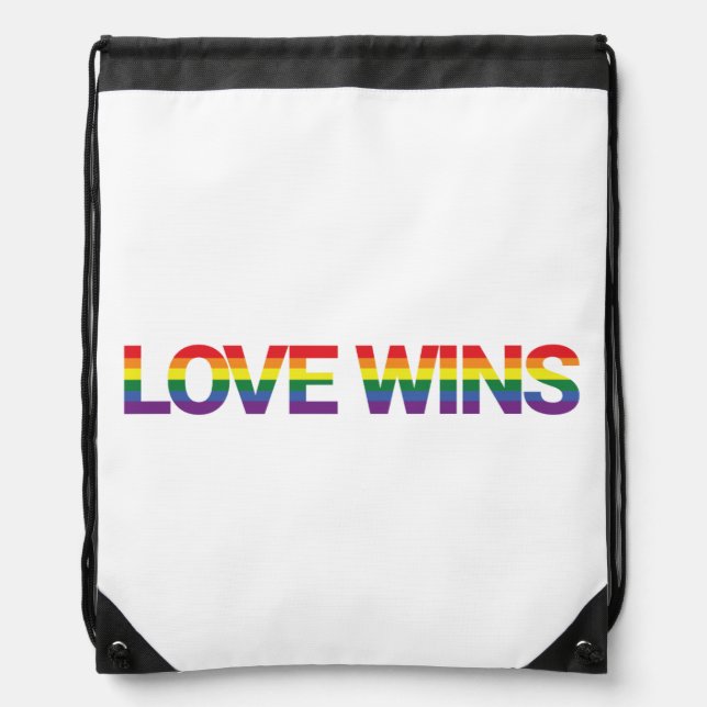 Modern, simple, colorful, vibrant design Love Wins Drawstring Bag (Front)
