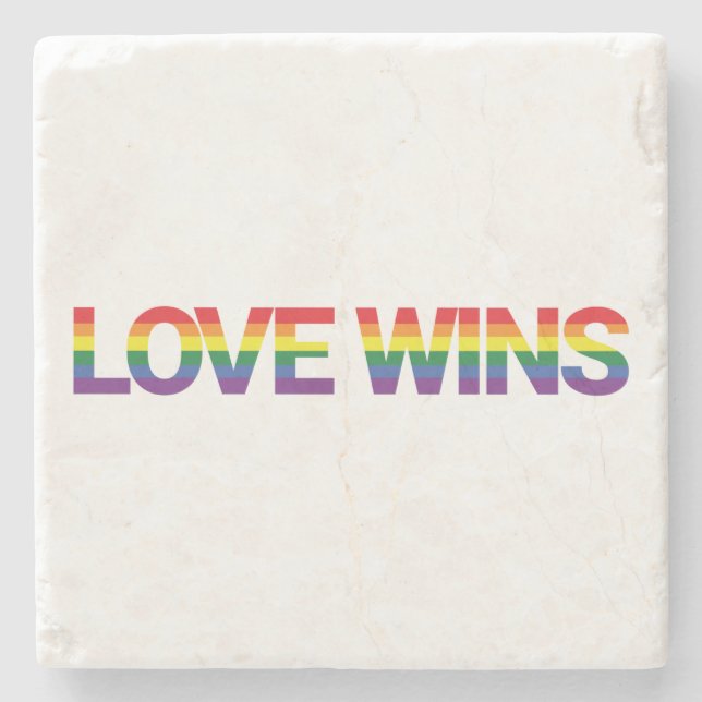 Modern, simple, colorful, vibrant design Love Wins Stone Coaster (Front)