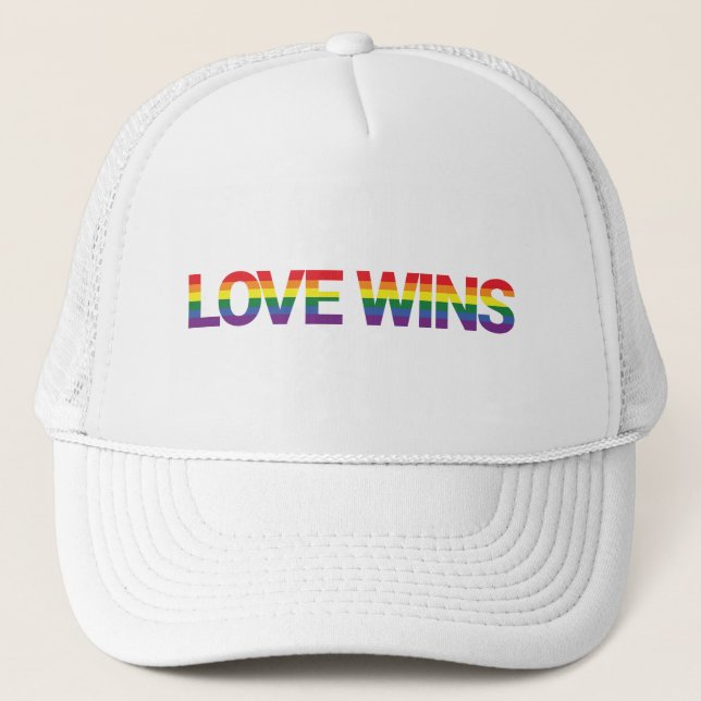 Modern, simple, colorful, vibrant design Love Wins Trucker Hat (Front)