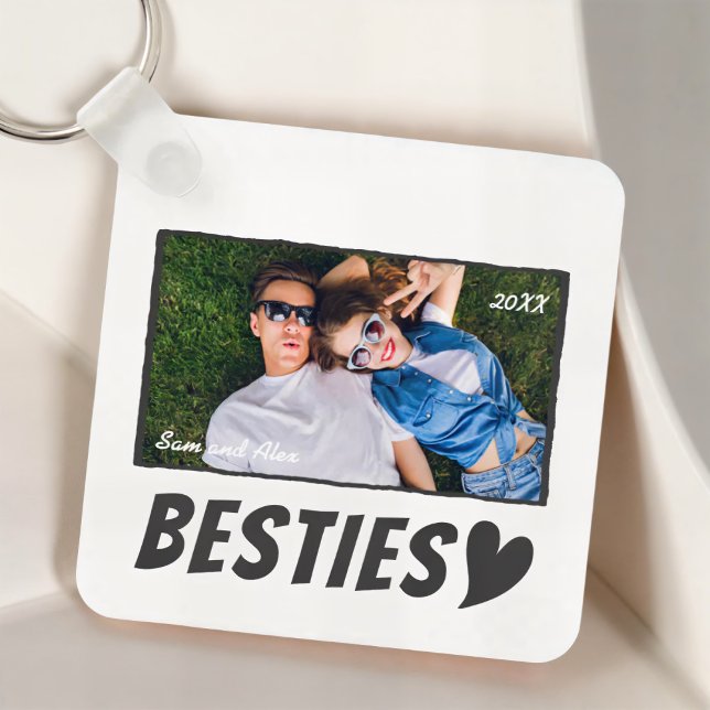 Modern Simple Comic Bestie Best Friends BFF Photo Keychain (Creator Uploaded)