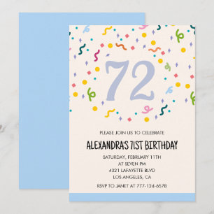 Modern Simple Confetti 72nd birthday invitations 