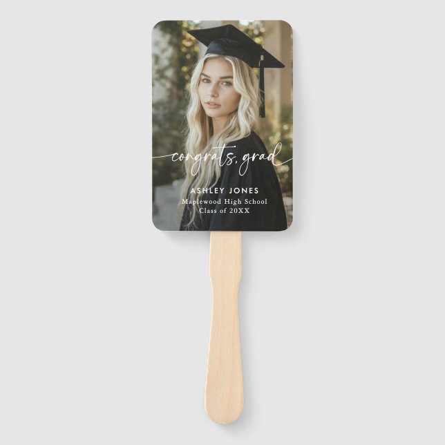 Modern Simple Congrats Grad Photo Hand Fan (Front)