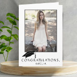 Modern Simple Congratulations Graduation Photo Card<br><div class="desc">Modern and Simple Black and White Congratulations Graduation Card with a Graduate Name and a Photo. Graduation card with graduation cap, text Congratulations, a name and a photo of the graduate on the front side - personalize with your name and your photo. Personalize the text inside the card to suit...</div>