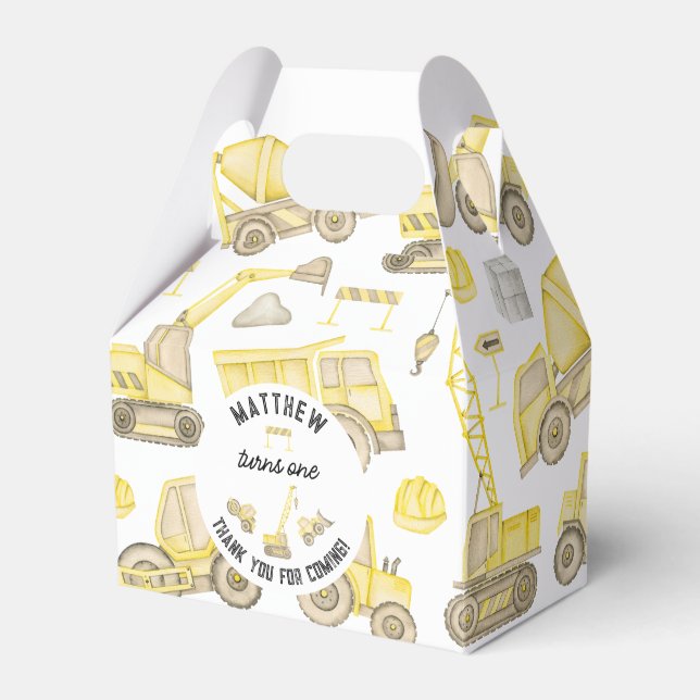 Modern Simple Construction 1st Birthday Thank You Favor Boxes (Front Side)