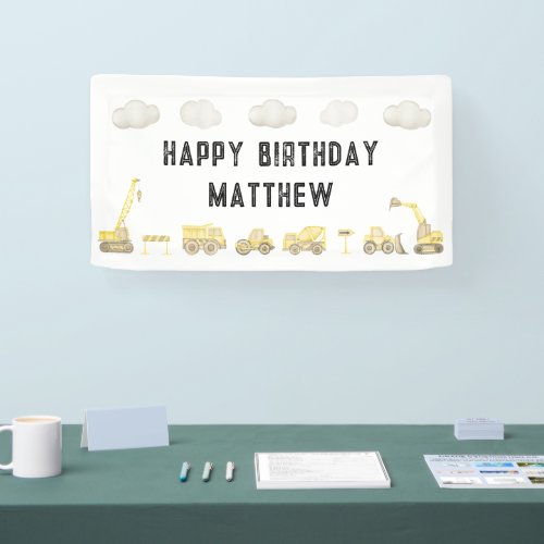 Modern Simple Construction First Birthday Welcome Banner