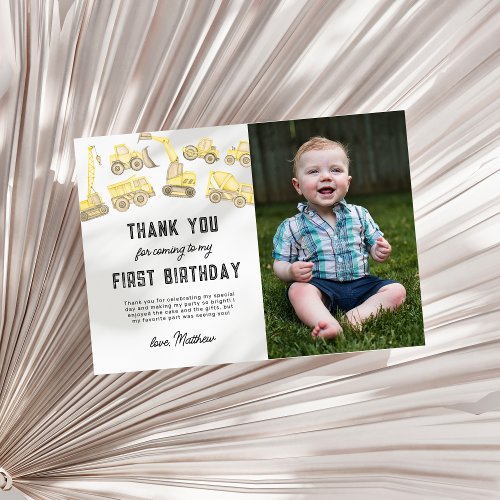 Modern Simple Construction Photo First Birthday Thank You Card