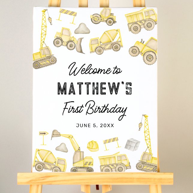 Modern Simple Construction Themed First Birthday Foam Board (Creator Uploaded)