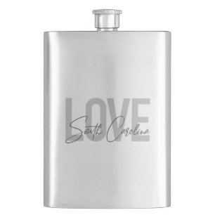 Modern, simple, cool design Love South Carolina Flask