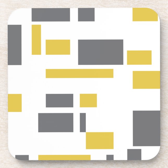 Modern, simple, cool geometric yellow gray pattern beverage coaster (Front)