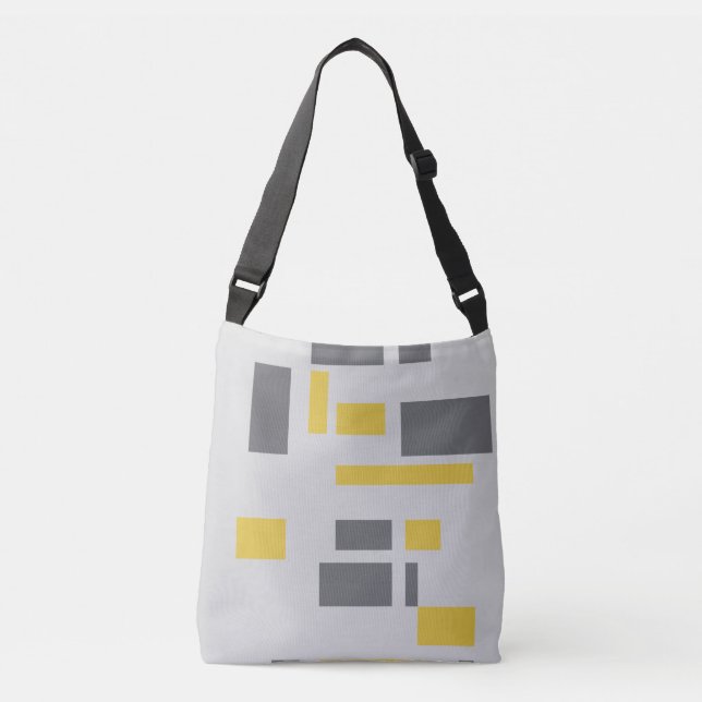 Modern, simple, cool geometric yellow gray pattern crossbody bag (Front)