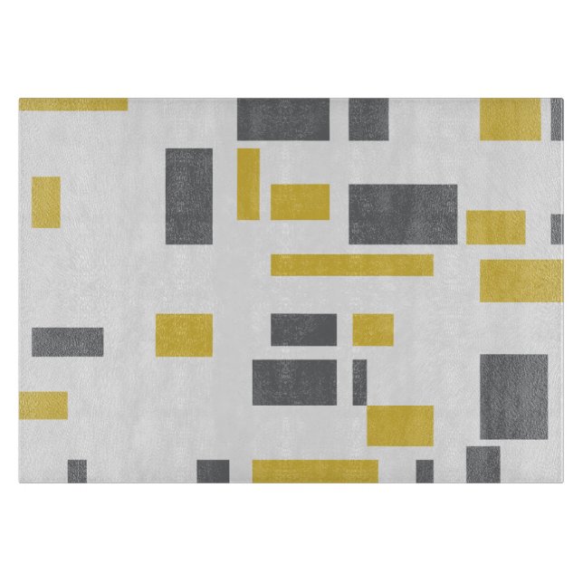 Modern, simple, cool geometric yellow gray pattern cutting board (Front)