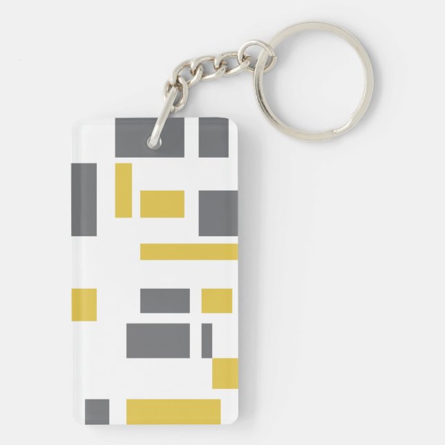 Modern, simple, cool geometric yellow gray pattern keychain (Back)