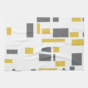 Modern, simple, cool geometric yellow gray pattern kitchen towel