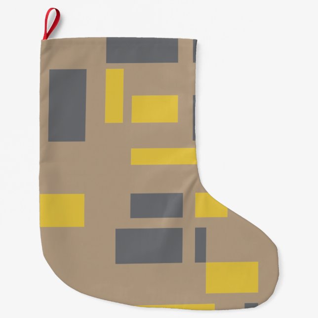 Modern, simple, cool geometric yellow gray pattern large christmas stocking (Front)