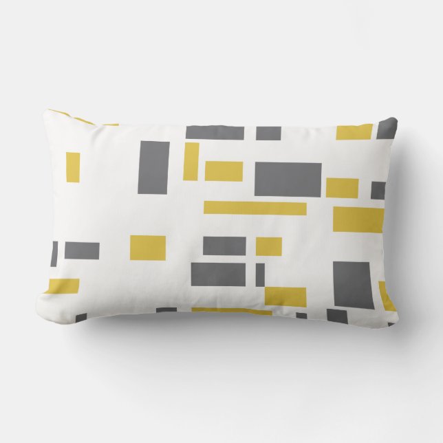 Modern, simple, cool geometric yellow gray pattern lumbar pillow (Front)