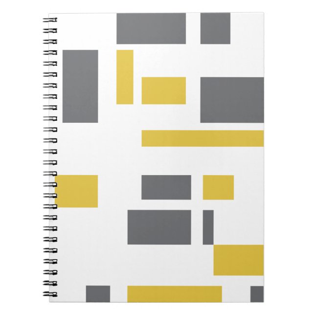 Modern, simple, cool geometric yellow gray pattern notebook (Front)
