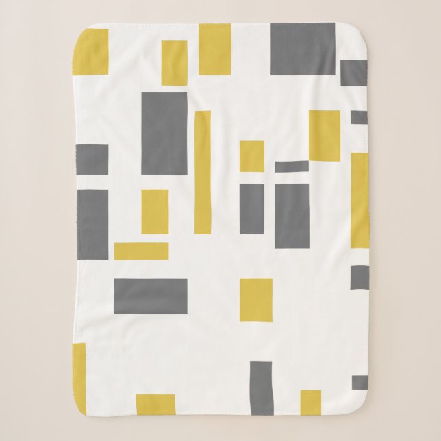Modern, simple, cool geometric yellow gray pattern sherpa blanket (Front)