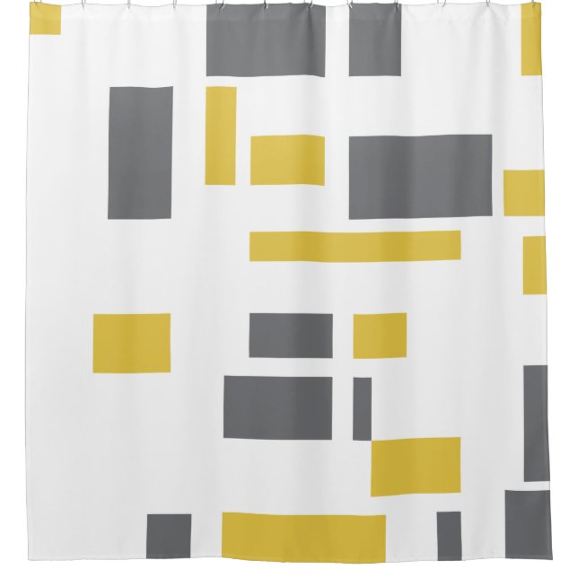 Modern, simple, cool geometric yellow gray pattern shower curtain (Front)