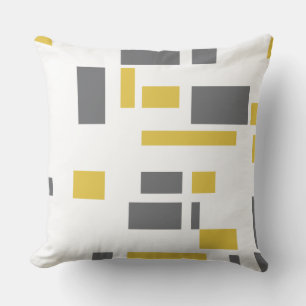 Modern, simple, cool geometric yellow gray pattern throw pillow