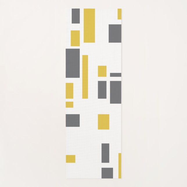 Modern, simple, cool geometric yellow gray pattern yoga mat (Front)