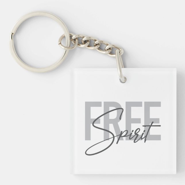 Modern, simple, cool typography of Free Spirit Keychain (Front)