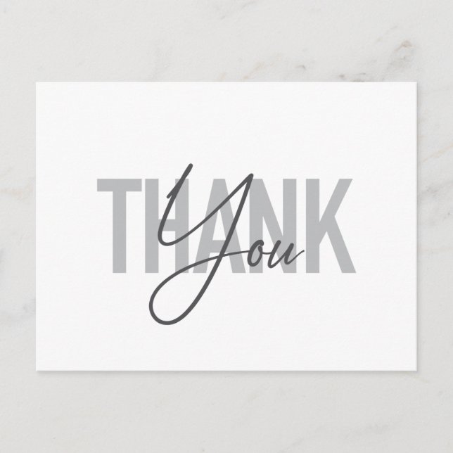 Modern, simple, cool typography of Thank You Postcard (Front)