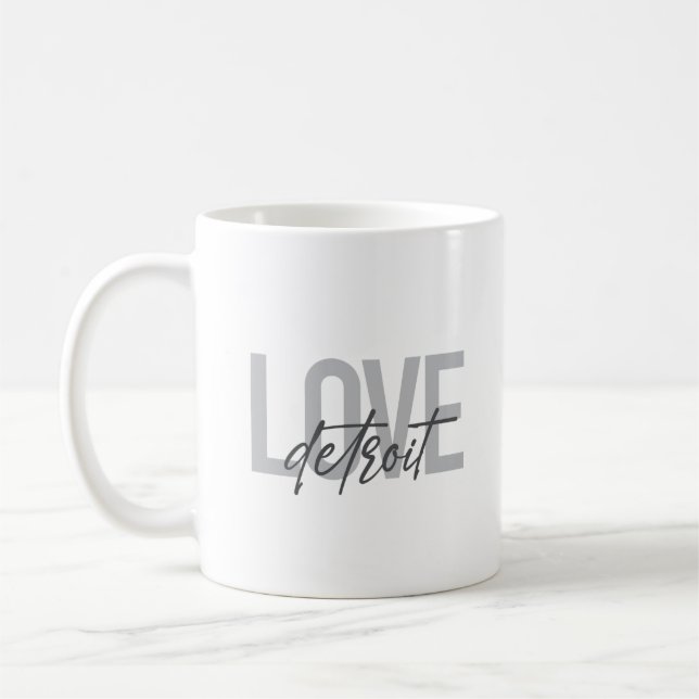 Modern, simple, cool, urban design Love Detroit Coffee Mug (Left)